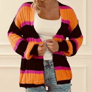 Women’s Black/Multicolor Striped Halloween Inspired Slouchy Cardigan Size S